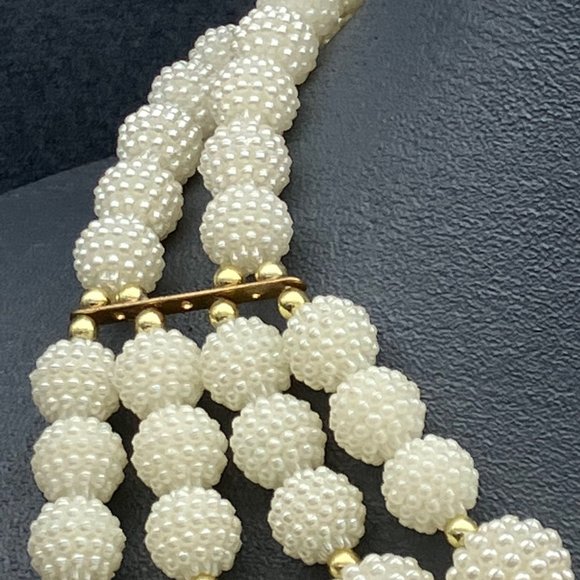 Statement Necklace Beaded Pearl Cluster Bib Multistrand Glam Copper Gold - Picture 2 of 10